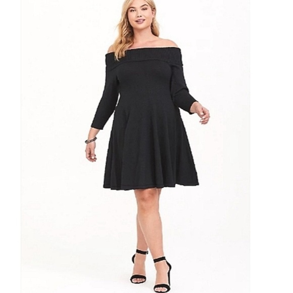 TORRID BLACK SHIMMER OFF THE SHOULDER SWEATER DRESS NEW WITH TAGS size 1 - Picture 6 of 8